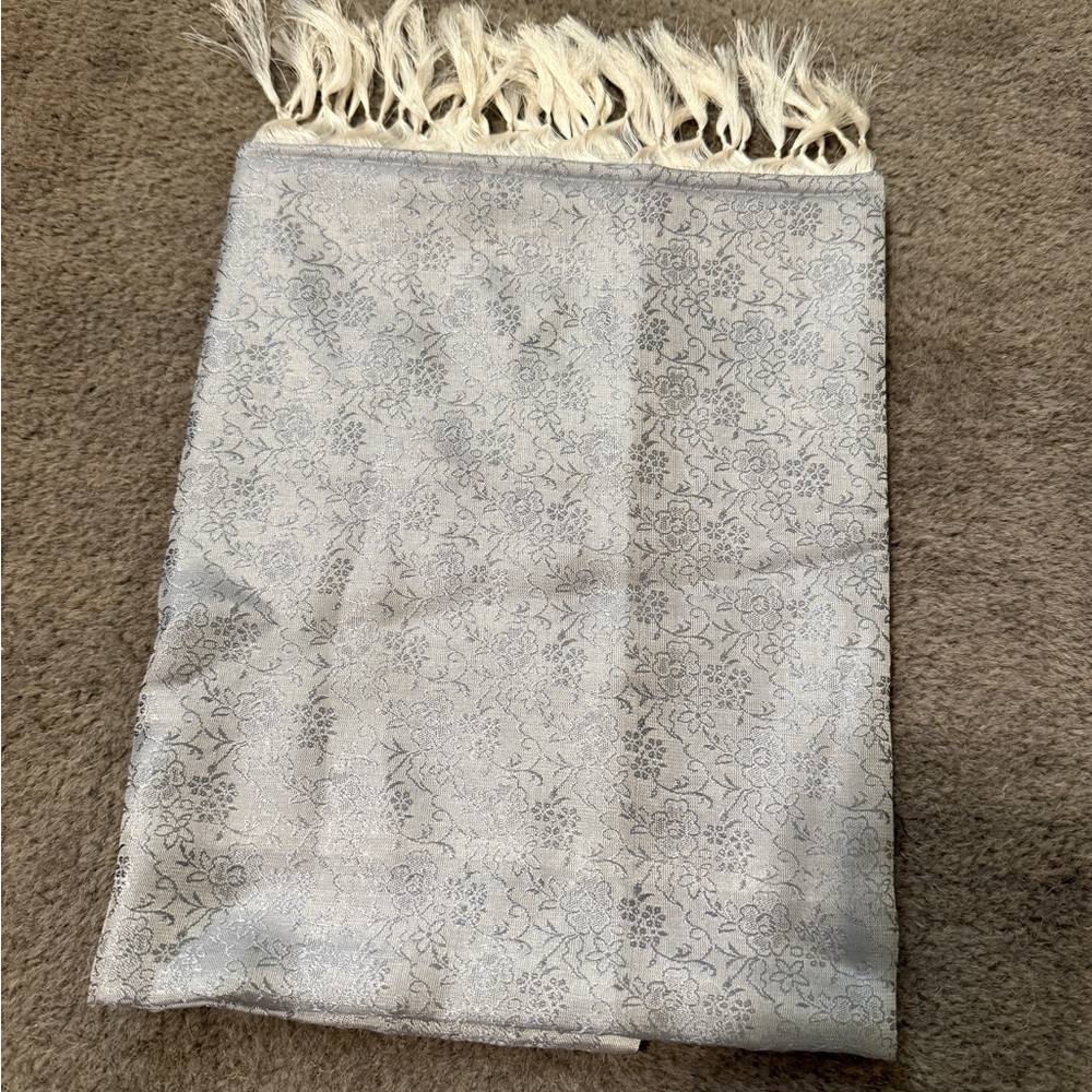 NWT Baby Blue Silk Paisley Scarf Shiny Soft 24” x 4’ Made in India